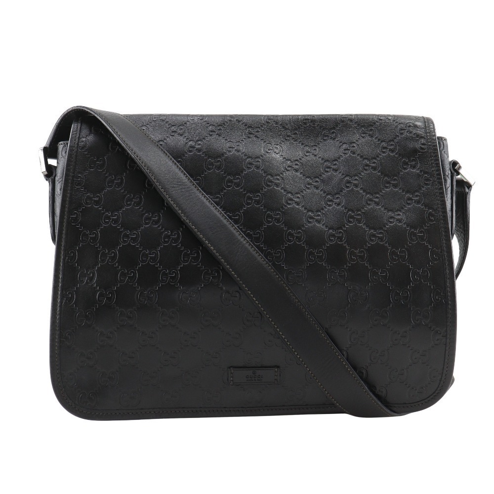 GUCCI Messenger GG Shoulder Bag Shima Leather Black